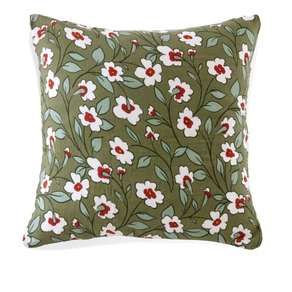 Federa quadrata in garza di cotone (60 x 60 cm) Ga�a margherita Verde rosmarino