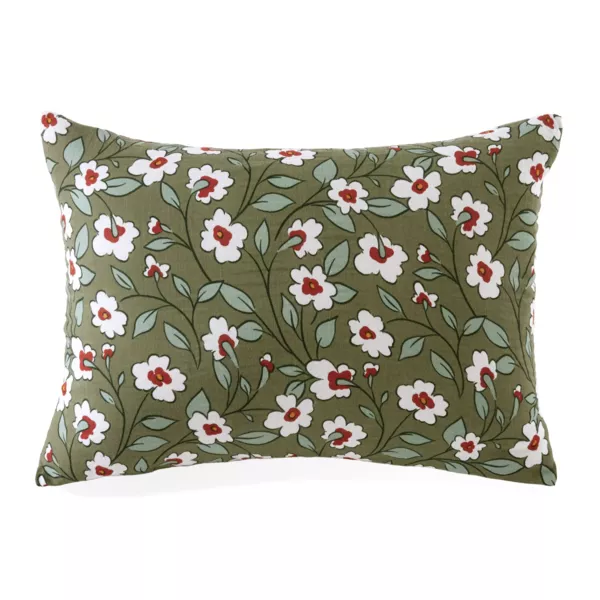 Funda de almohada rectangular de gasa de algod�n (50 x 70 cm) Ga�a Margarita Verde romero