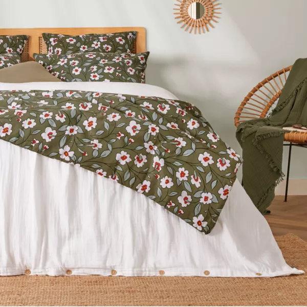 Edredon gaze de coton (90 x 200 cm) Ga�a marguerite Vert romarin