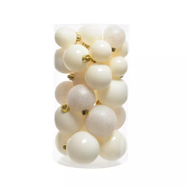 30er Set Weihnachtskugeln Alpin Wollwei�