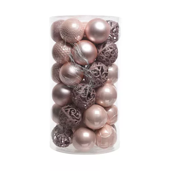 Lot de 37 boules de Noël (D60 mm) Alpine Mix Rose poudré