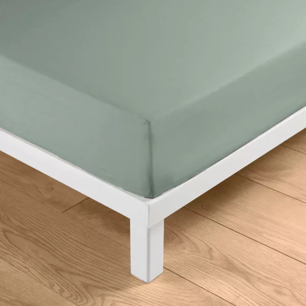 Drap housse coton lav� (160 x 200 cm) Linella Vert sauge