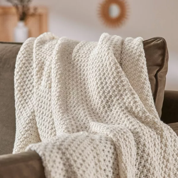 Gestrickte Decke (125 x 150 cm) Tessa Elfenbein