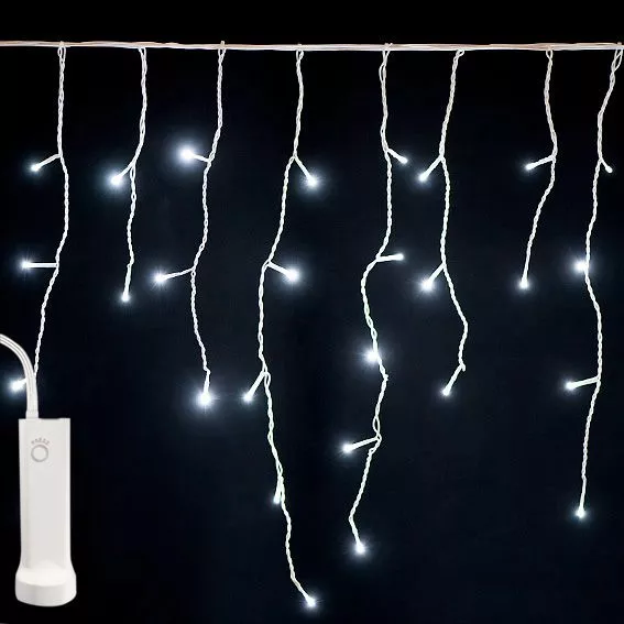 Stalactite lumineuse � piles 14 m 384 LED c�ble blanc Durawise Blanc froid