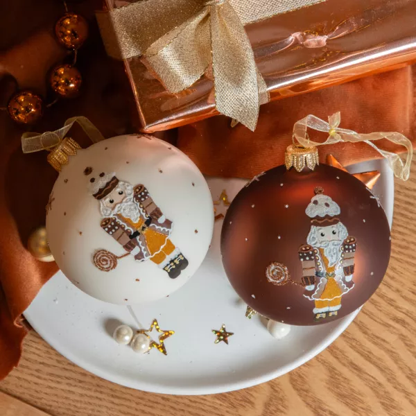 Lote de 6 bolas de Navidad de vidrio (D80 mm) Cascanueces Chocolateados