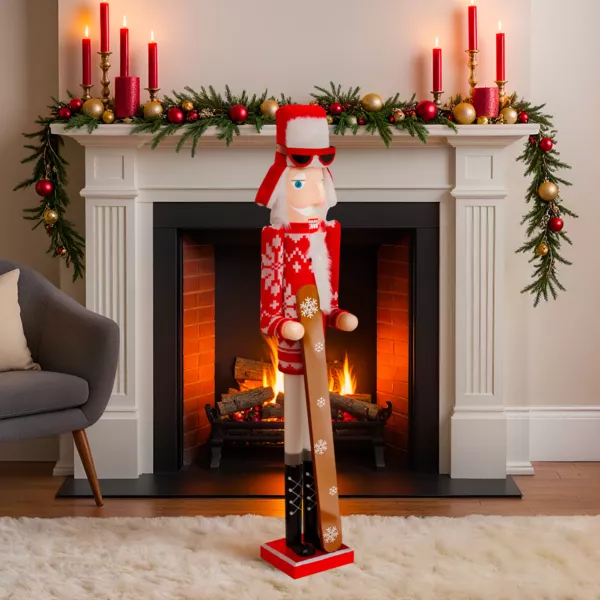 Cascanueces de madera (H106 cm) Tomi en esquí Rojo y blanco