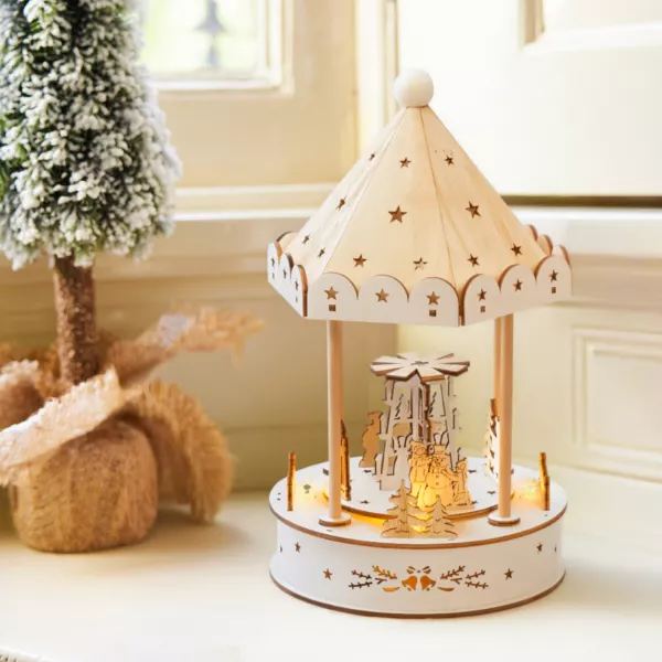 Beleuchtetes, animiertes und musikalisches Weihnachtsdorf mit Batteriebetrieb (H26 cm) Kiosk