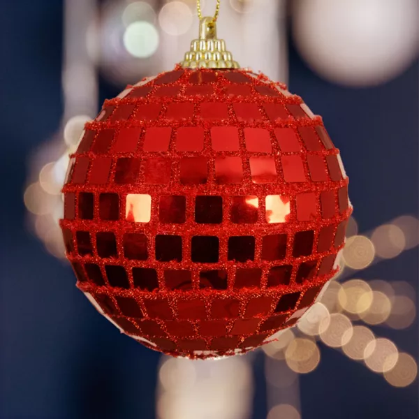 Sæt med 12 julekugler (D80 mm) Facetkugle Rød