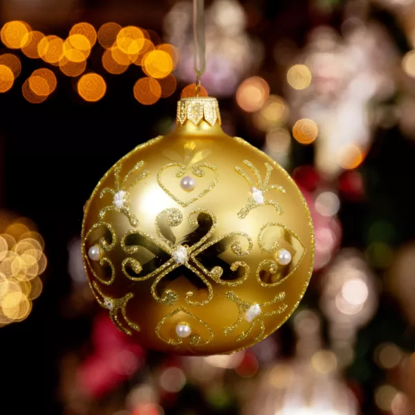 6er Set Weihnachtskugeln aus Glas (D80 mm) Barock Helles Gold