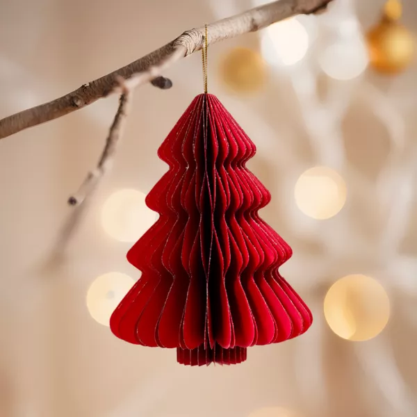 Albero di Natale in carta da appendere (H15 cm) con chiusura magnetica Rosso