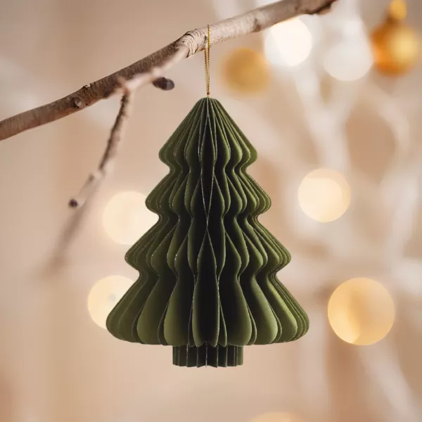 Papieren kerstboom om op te hangen (H15 cm) Magnetische sluiting Groen
