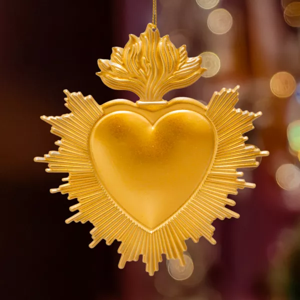 Juleoph�ng i metal (H14 cm) Exvoto Hjerte Guld