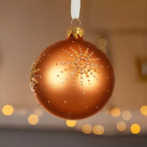 Set van 6 kerstballen van glas (D80 mm) Diamond star Cognac