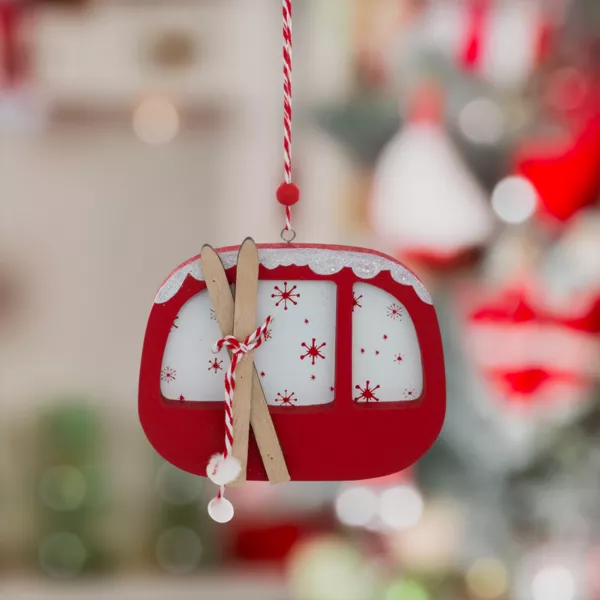 Suspension de Noël en bois (H12,5 cm) Télécabine de Savoie Rouge