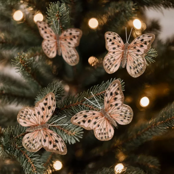 Lot de 4 Papillons sur pince (H6 cm) Papillon des neiges Rose poudr�