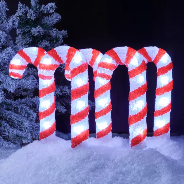 Set von 5 leuchtenden Gartenpfosten Solarenergie 50 LED (H35 cm) Zuckerstange Kaltwei�