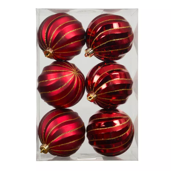 Lot de 6 boules de No�l (D80 mm) Glam chic Bordeaux paillet� or