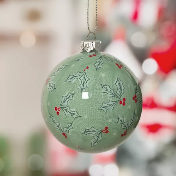Lot de 7 boules de Noël (D80 mm) Houx vert et rouge