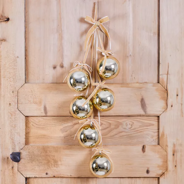 Adorno colgante de Navidad (H70 cm) Bolas y lazo de terciopelo Dorado