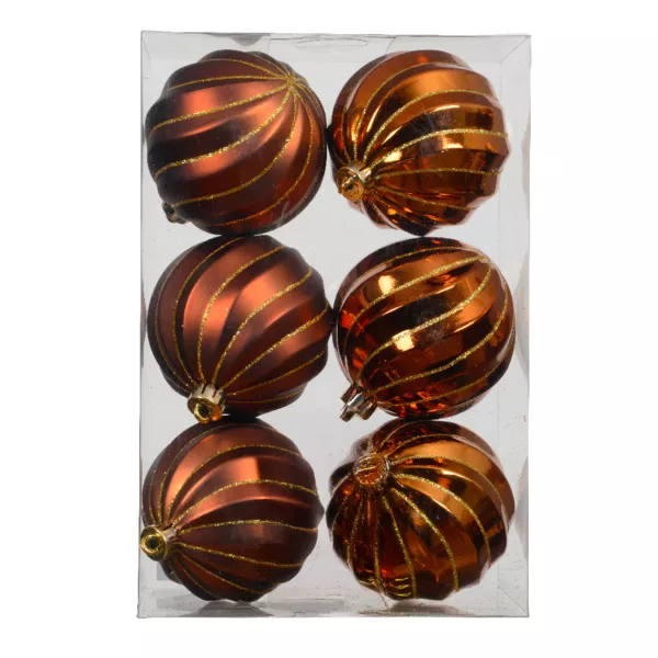 Lote de 6 bolas de Navidad (D80 mm) Glam chic Café marrón con purpurina dorada
