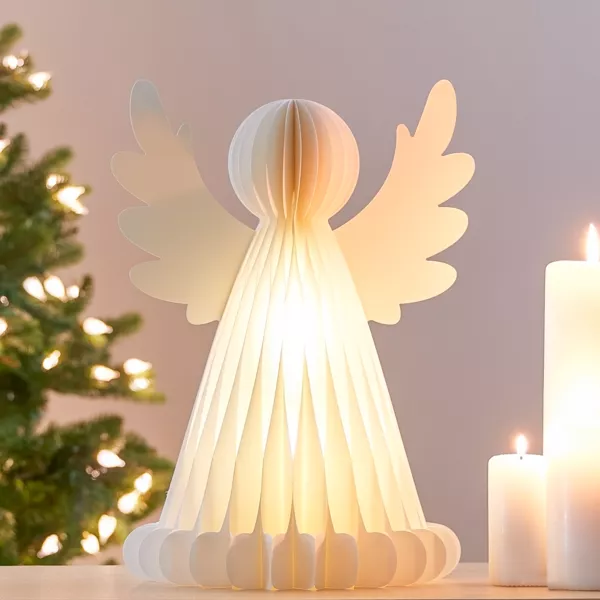 Leuchtender Engel mit Batteriebetrieb 6 LED (H38 cm) Papier mit Magnetverschluss Wei�