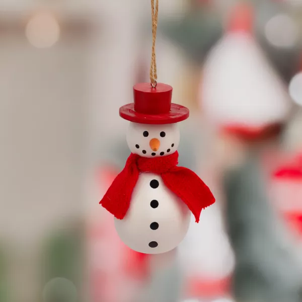 Suspension de Noël en bois (H10 cm) Charmant bonhomme de neige Rouge et blanc