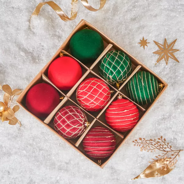 Set di 9 palline di Natale (D80 mm) Muswell Bordeaux e verde abete