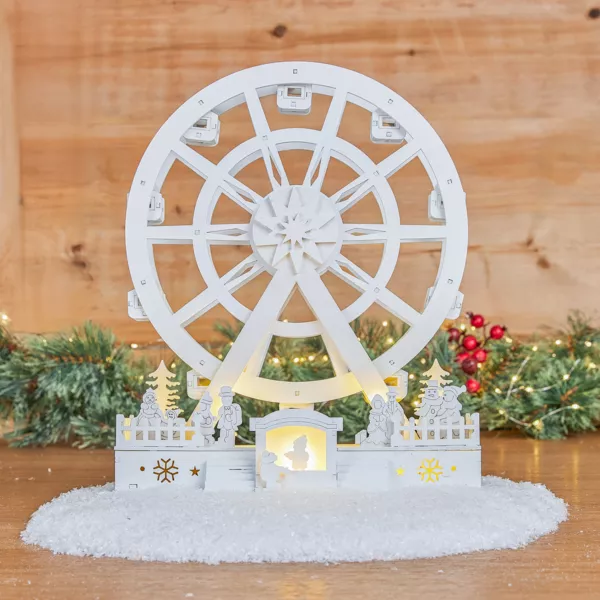 Villaggio di Natale in legno luminoso e animato (H30 cm) Grande ruota di Natale