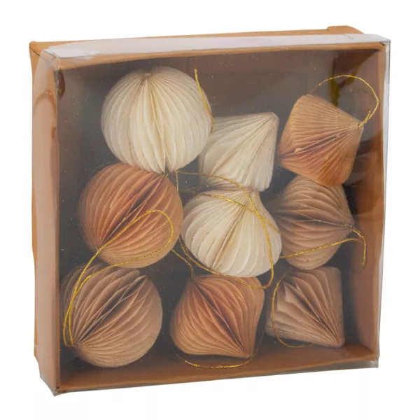 Lot de 9 suspensions de sapin (D60 mm) Fermeture papier magn�tique Beige, blanc et or