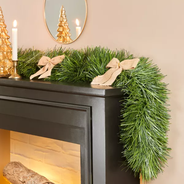 Kerstslinger van spar (270 cm) Jute strikken Naturel