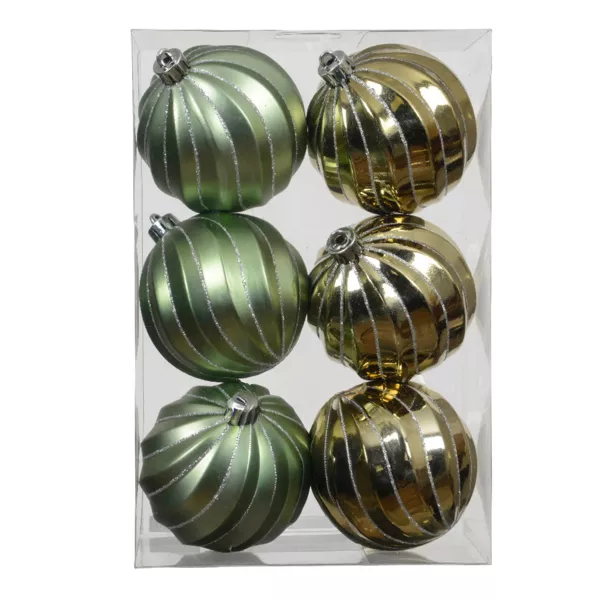 Lote de 6 bolas de Navidad (D80 mm) Glam chic Verde romero