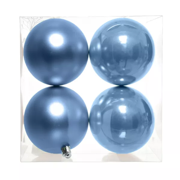 Lot de 4 boules de No�l unies (D100 mm) Aravis Bleu ciel