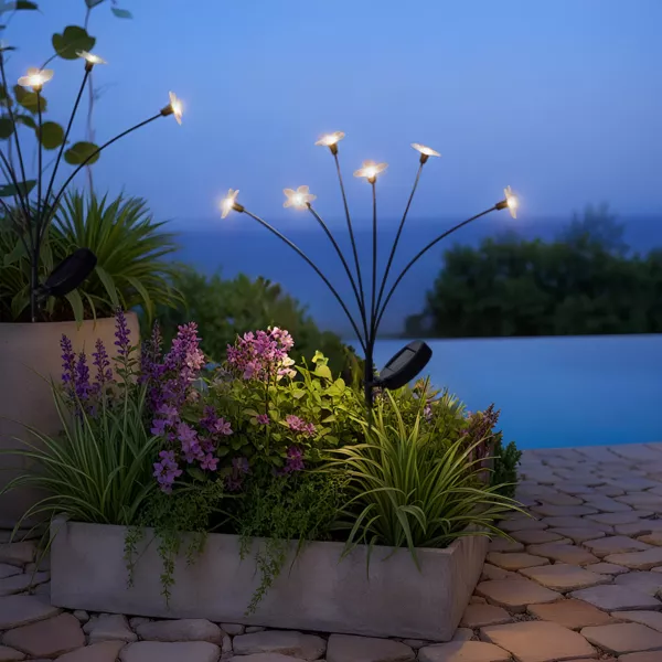 Decoraci�n luminosa Solar para clavar en el suelo (H70 cm) Flowers Blanco c�lido