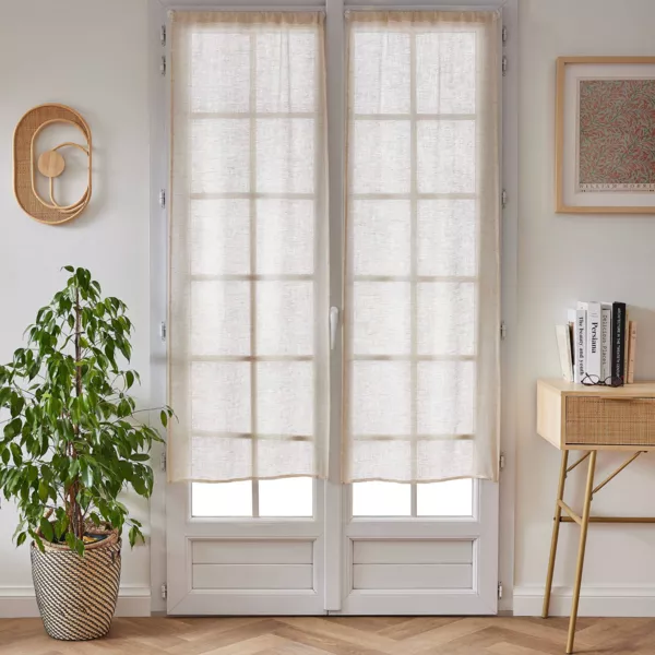 Paire de voilages passe-tringle effet lin (60 x 160 cm) Luca Beige