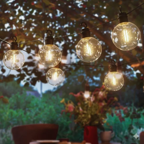 Guirlande lumineuse de jardin solaire 8 LED (5,8 m) Guinguette en fête Blanc chaud