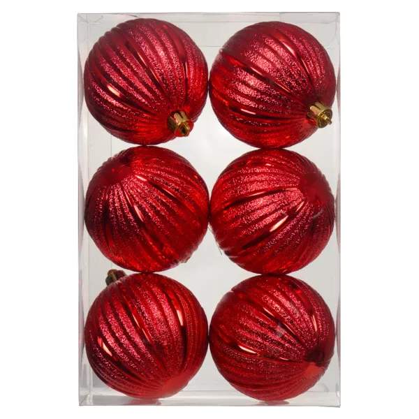 S�t med 6 Julekugler (D80 mm) Glitter R�d