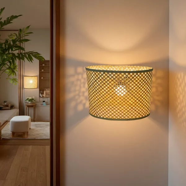 Wandlamp van bamboe (H34 cm) Cadiz Natuurlijk