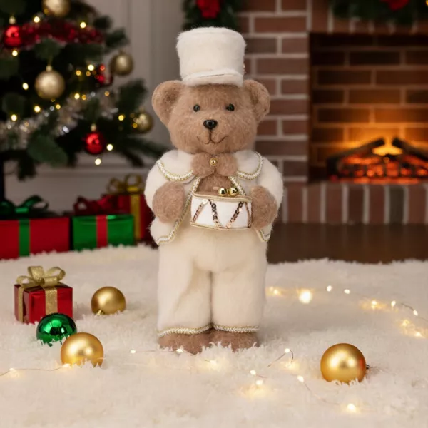 Orso di Natale in piedi (H41 cm) Tamburo d'oro Crema