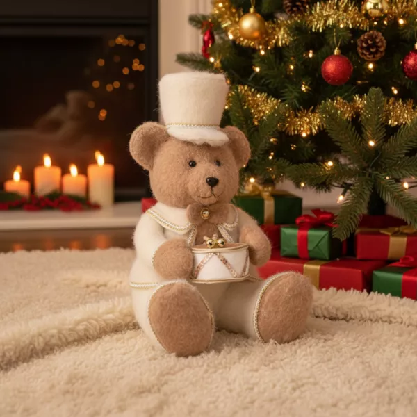 Orso di Natale seduto (H41 cm) Tamburo d'oro Crema