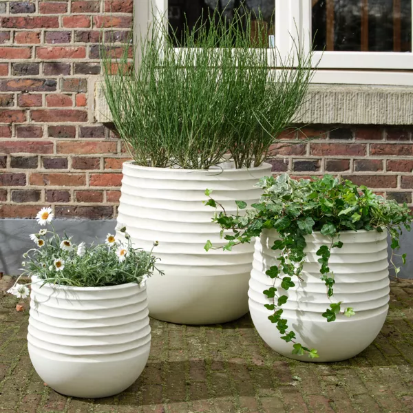Lot de 3 cache-pots d'ext�rieur ronds (H49-37-27 cm) Jamie Blanc