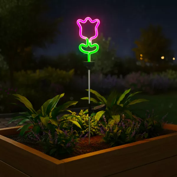 Decoraci�n luminosa Solar para clavar en el suelo (H70 cm) Tulip�n ne�n Multicolor