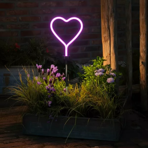 Decoraci�n luminosa Solar para clavar en el suelo (H82 cm) Coraz�n ne�n Rosa rubor