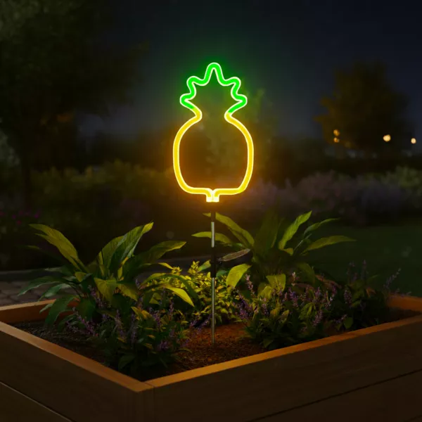 Decoraci�n luminosa Solar para clavar en el suelo (H74 cm) Pi�a ne�n Amarillo