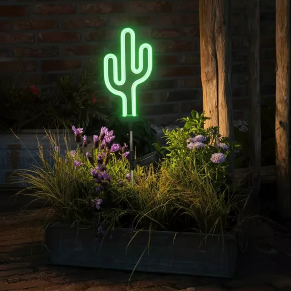 D�coration lumineuse Solaire � piquer au sol (H73 cm) Cactus n�on Vert