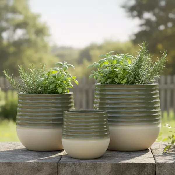 Set di 3 vasi da esterno rotondi (H49-37-27 cm) Jamie Grigio e beige