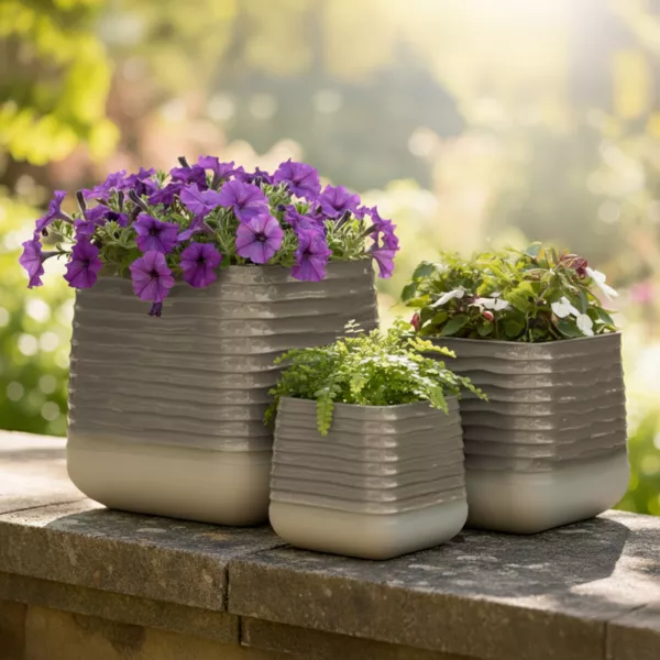 Lot de 3 cache-pots d'ext�rieur carr�s (H49-37-27 cm) Jamie Gris