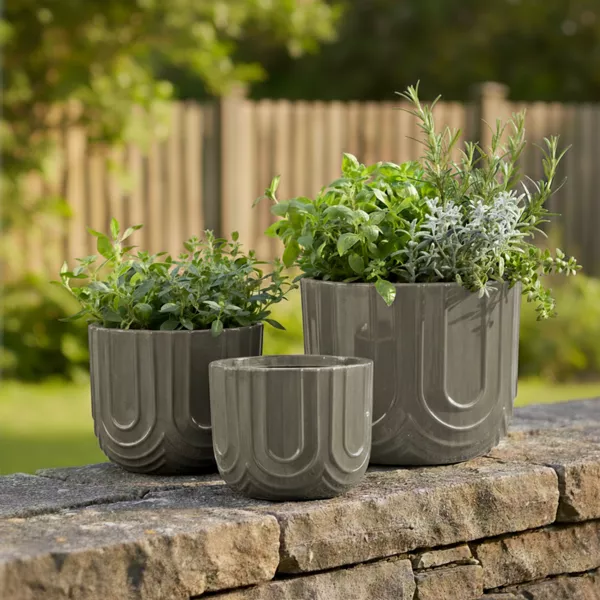 Lot de 3 cache-pots d'ext�rieur ronds (H36-30-24 cm) Milo Gris