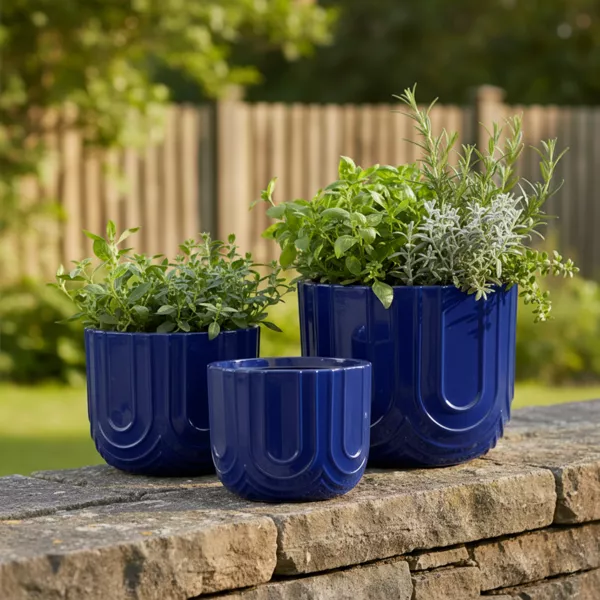 Lot de 3 cache-pots d'ext�rieur ronds (H36-30-24 cm) Milo Bleu roi