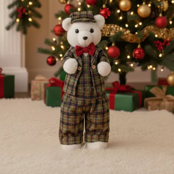 Julebj�rn (H52cm) Teddy med gr�nt tartantern