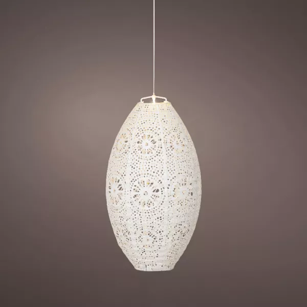 Suspension de jardin solaire (H38 cm) Lanterne ajour�e Blanche